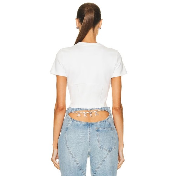 Area NYC Women's White Crystal Pyramid Cup Short Sleeve T-Shirt Size XS - Picture 2 of 10